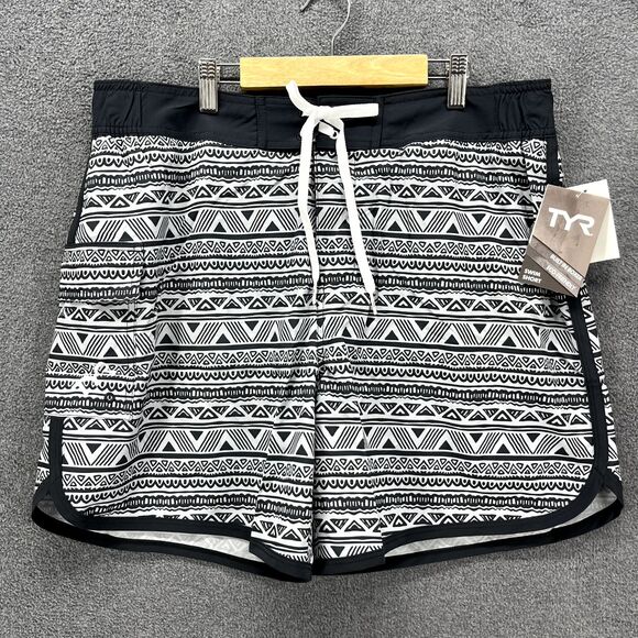 TYR Swimwear Men's XL Gray Native Stripes Built In Boxer Swim Shorts NWT - Picture 1 of 16